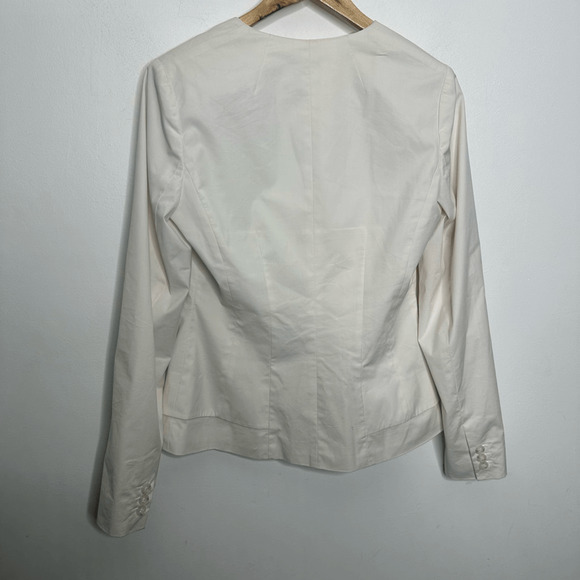 THEORY Collarless Blazer White Cotton Blend one button career womens 6 - Picture 4 of 6